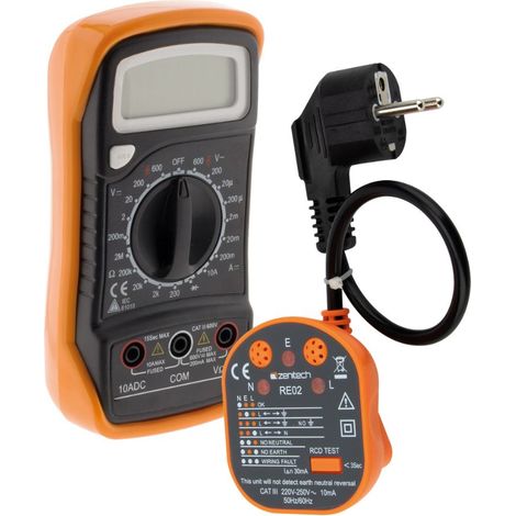 Zenitech – Multimètre digital 5 fonctions CAT III 600 V – Tension AC/DC jusqu'à 600 V – Courant AC/DC jusqu'à 10 A – Testeur de prise inclus (1/3)