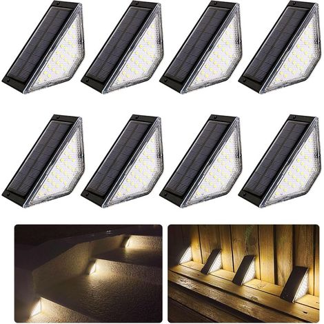 Lot de 8 Lumiere Solaire Exterieur, Lampe Solaire Exterieur, Eclairage à LED Lampe Solaire Exterieur, Lumière D'escalier Solaire, IP65 Étanche Decoration pour Balcon, Clôture, Escalier, Mur (1/5)