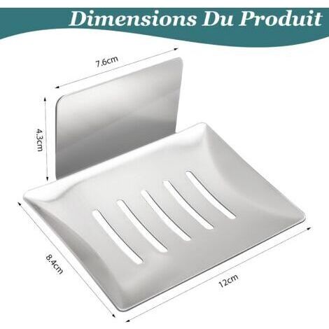 Lot de 2 porte-savons en acier inoxydable, sans perçage, fixation murale autocollante, support à savon pour douche, salle de bain, cuisine et balcon. (1/4)
