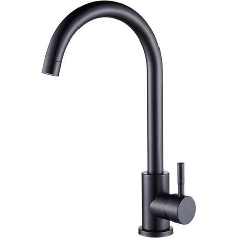 Robinet de cuisine noir rétro en céramique – Rotation 360° – Hauteur sous bec 25 cm – Acier inoxydable et alliage de zinc – Ideko (1/5)