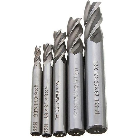 Lot de 5 fraises droites à 4 dents en acier rapide (HSS) de 4/6/8/10/12 mm pour fraiseuse CNC