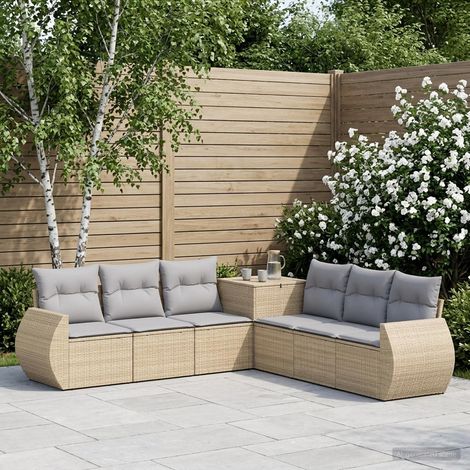 vidaXL Juego de Sofá 7 uds. Beige y Gris Claro 243 x 243 x 85 cm (1/5)