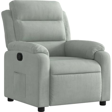 Fauteuil relax TV rembourrage confortable fonction d'inclinaison manuelle en velours gris clair DEC027919 (1/5)