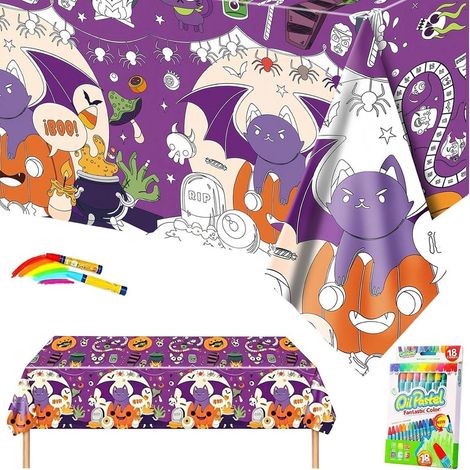 Ausmalbare Halloween Tischdecke 137x274cm mit 18 Stiften