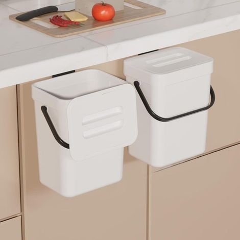 Ensemble de 2 poubelles de cuisine, bac à compost de cuisine, pour plan de travail, petite poubelle suspendue avec couvercle, poubelle de cuisine sans odeur pour les déchets alimentaires, design de (1/5)