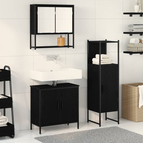 vidaXL Badezimmermöbel-Set mit Regal 3 pcs Schwarz Holzwerkstoff (1/5)