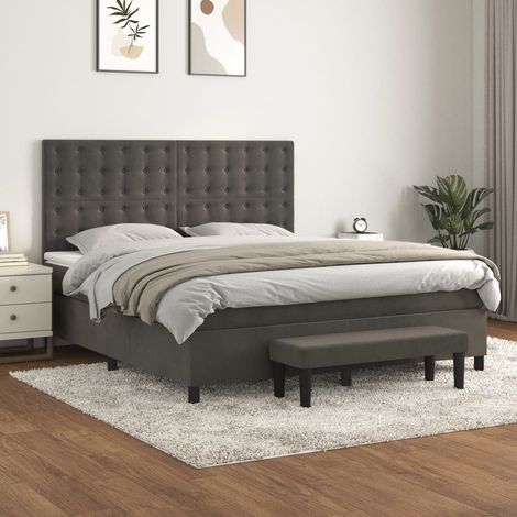 Cama box spring con colchón terciopelo gris oscuro 180x200 cm (1/5)