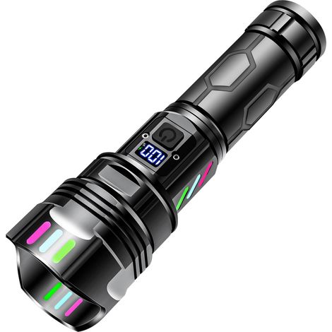 Hochleistungs-LED-Taschenlampe, wiederaufladbarer 5000-mAh-Akku, 5 Modi, Fokus, wasserdicht, taktischer Einsatz, LCD-Bildschirm. (1/4)