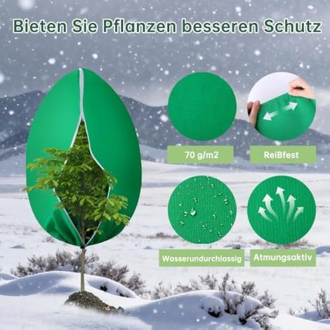 Ensemble de 3 voiles d'hiver pour plantes d'extérieur avec cordon de serrage et fermeture éclair, housses de protection réutilisables pour différents types d'arbres (80 x 100 cm) (1/3)