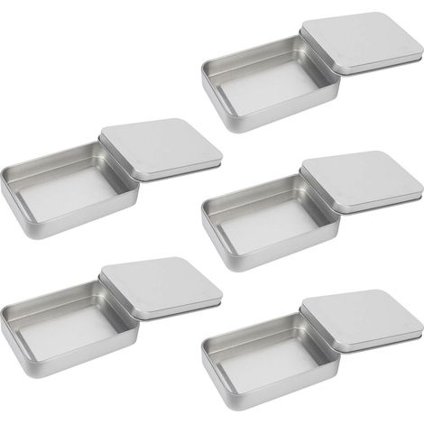 Boîte de rangement rectangulaire en métal argenté avec couvercle coulissant pour thé, cadeau portable vide, 5 pièces (1/5)