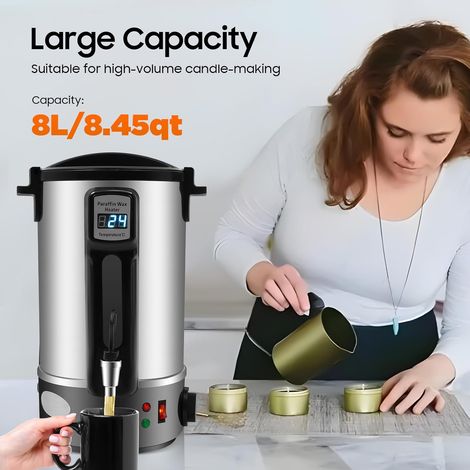 Wachsschmelzer 8L Edelstahl Elektrischer Wachsschmelztopf wachs schmelztopf für kerzen Aromatherapie 86°F Bis 212°F Emperaturkontrolle Großer Wachsschmelzgerät (1/5)