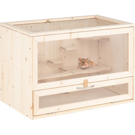 Jaula de madera para hámster con tapa de malla y escaleras múltiples