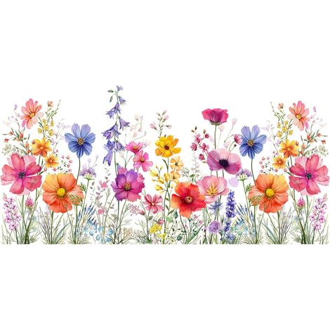Autocollant de fenêtre floral statique double face - Film en verre de fleurs sauvages - Décalcomanies murales amovibles pour fenêtre de chambre à coucher, salon, décoration d'intérieur