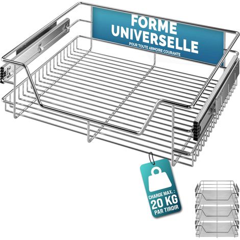 CASARIA® Tiroir télescopique de rangement pour armoire cuisine réfrigérateur 30cm/40cm/50cm/60cm tiroir de cuisine métal  60cm.Set de 3