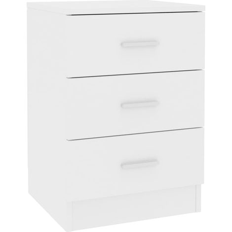 Mesita de noche con 3 cajones 38 x 35 x 56 cm madera contrachapada blanca DEC033319