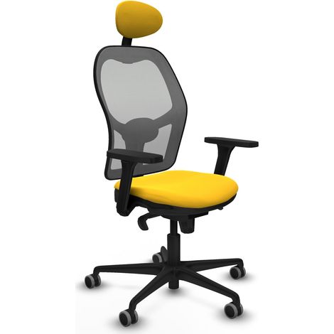 Jorquera sincro malla gris similpiel amarillo brazos 3D base nailon cabecero fijo ruedas 65mm engomada (1/5)
