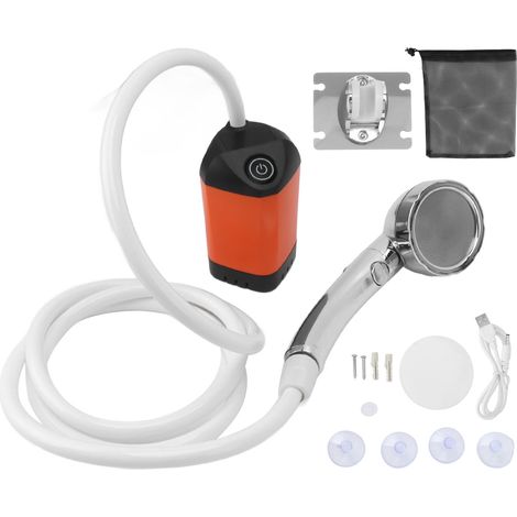 Douche portable de camping avec pompe électrique rechargeable orange, 3 modes réglables pour extérieur (1/5)