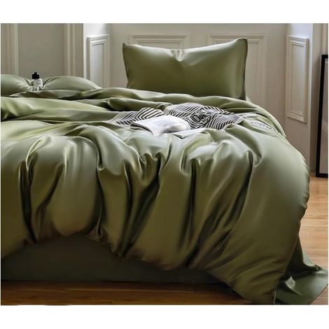 Set di biancheria da letto matrimoniale king size di lusso, super morbido e fresco, in Tencel 300 fili, composto da 4 pezzi: 1 copripiumino, 1 lenzuolo e 2 federe (verde, 200x230 cm). (1/5)