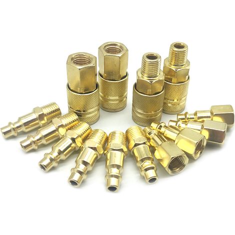 14 Set Connettore stile americano 1/4NPT Raccordo rapido in ottone Raccordi per tubi aria Compressore d'aria Utensili pneumatici (1/4)
