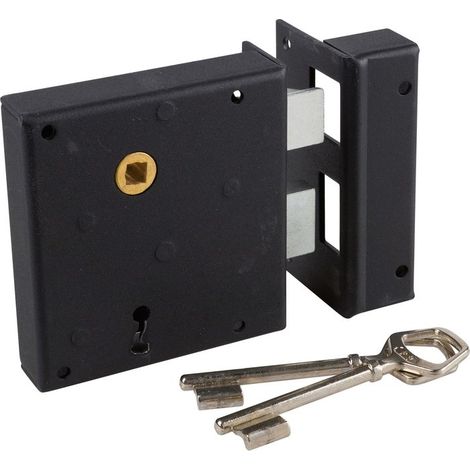 Serrure en applique noire droite à fouillot – Clé L – Axe 65 mm pour portes intérieures – Sécurisation renforcée – JPM