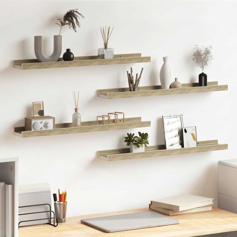 vidaXL Estantes de pared 4 unidades blanco y roble Sonoma 60x9x3 cm (1/5)