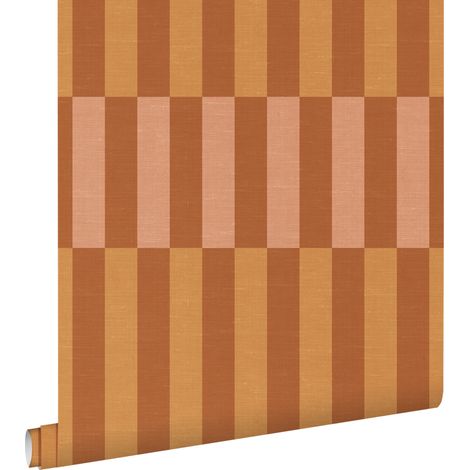 papier peint rayures aspect lin jaune ocre et terracotta - ESTAhome (1/5)