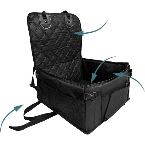 Siège auto robuste pour petits chiens 25 x 43 x 43 cm confort optimal sécurité renforcée pliable en oxford noir (1/4)