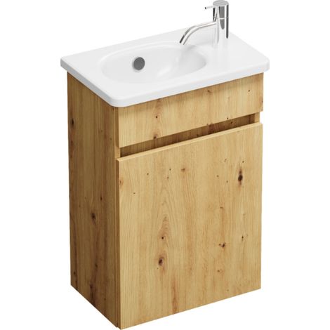Burgbad – Meuble lave-mains 640x420x270mm – 1 porte réversible – Finition chêne – Installation rapide – Résistant à l'humidité (1/5)