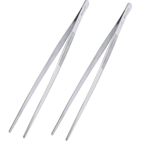 Pinces alimentaires en acier inoxydable à pointe dentelée de précision, pinces alimentaires 30cm, set de 2 (1/5)