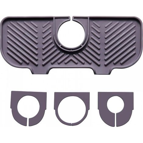 Tapis anti-goutte en silicone pour robinet, tapis d'évier sous le robinet, organiseur pour éponges, brosses et savon. (Gris) (1/5)