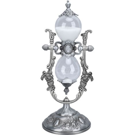 Sand Timer With Stand Vintage 15 Min Engraving Embossed Golden Hourglass Timer for Shelf Decor Pale Pewter Color (1/5)