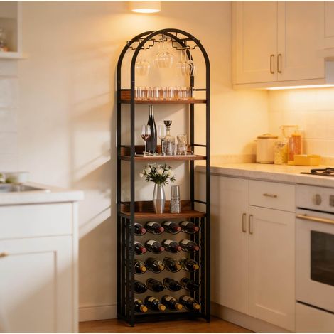 Étagère à vin sur pied 183 x 50 x 35 cm en MDF et acier noir OKMYHOME (1/5)