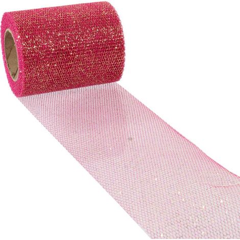 Organza decorativa rosa su rocchetto, larghezza 8 cm, lunghezza 10 m (1/2)