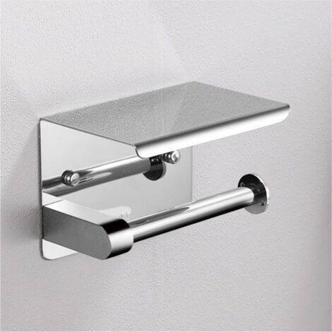 Portarrollos de papel higiénico de acero inoxidable para montaje en pared con estante espacioso para cocina y baño. Portarrollos de papel higiénico. Soporte para rollo de cocina - Crezuo