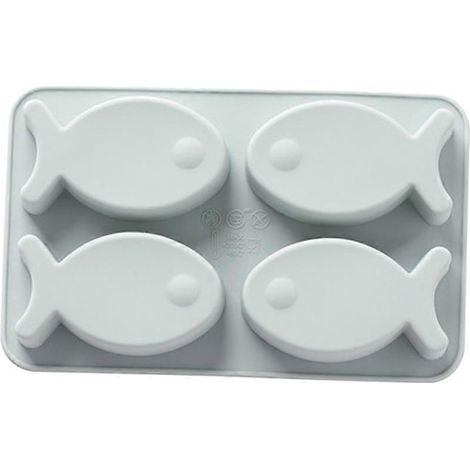 Eiswürfelform aus lebensmittelechtem Silikon in Fischform mit 4 Fächern, zum Dekorieren von Kuchen, Cupcakes, Desserts, Schokolade und Fondant (blau) (1/5)