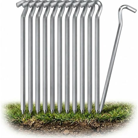 12 Pièces Sardines de Fixation en Aluminium, 18 cm Piquet de Tente Argent avec Crochet, Sardines Camping Légères pour Tente, Auvent, Bâche, Jardin, Pavillon, Randonnée et Sol Dur (1/5)