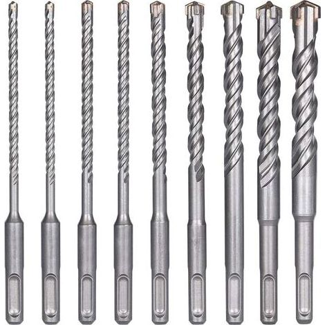 9-teiliges SDS-Plus-Betonbohrer-Set, 5–16 mm – Hartmetallstahl – Wolframkarbidspitze – X-förmige Geometrie zur Abfallbeseitigung (1/5)