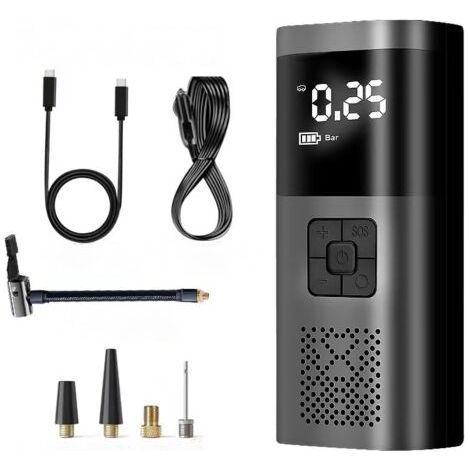 Compresseur à Air Portatif, Gonfleur Pneus Voiture sans Fil avec Jauge, Mini Compresseur 150PSI 12V DC, Accessoire Voiture pour Hommes, avec Lumière LED pour Voiture Moto Bicyclette Boule (1/3)