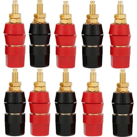 10 fiches banane femelle avec douilles, connecteurs audio pour enceintes, rouge et noir (1/5)