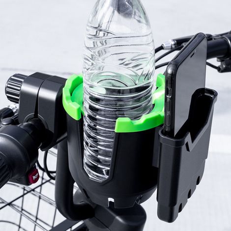 Porte-gobelet de vélo 2 en 1 avec support de téléphone/organisateur, rotation universelle à 360 ° pour vélos, poussettes, motos, scooters, déambulateurs, vélos, fauteuils roulants, déambulateurs (1/5)