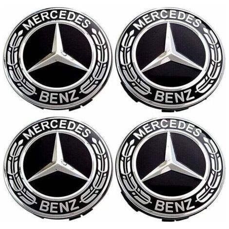 Jeu de 4 enjoliveurs – Compatible Mercedes-Benz – 75 mm – Cache-moyeu – ABS – Accessoires auto (1/4)