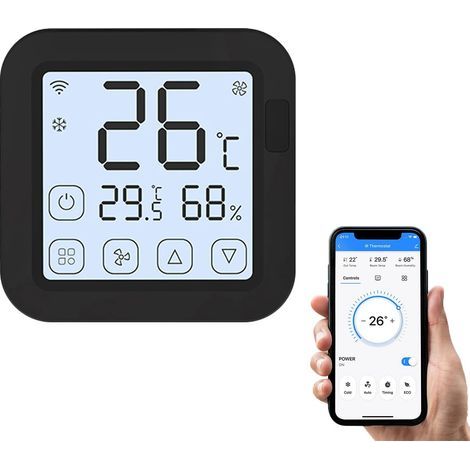 Thermostat Wi-Fi pour climatiseur portable avec écran et contrôle via application, noir (1/5)