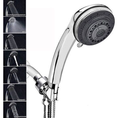 Pommeau douche et tuyau， 7 modes universel réglable Pommeau de Douche avec Tuyau 150 cm,Avec économie d'eau haute pression pommeau de douche,Installation facile,hydrothérapie,SPA,salle de bain (1/5)