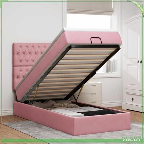 Cadre de lit ottoman avec matelas - Mod. 3314371 - Velours rose - Rangement hydraulique - LED intégrée (1/5)