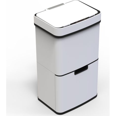 Kitchen Move – Poubelle automatique tri sélectif 75L – 2 compartiments modulables – Capteur infrarouge – Acier inoxydable blanc mat – Base antidérapante (1/3)