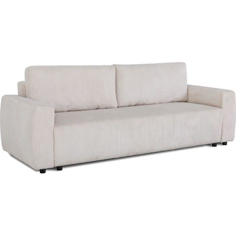 Canapé convertible - 3 places - PHARELL - Tissu Velours côtelé Beige - Coffre - 231 x 84 x 91 cm (1/5)
