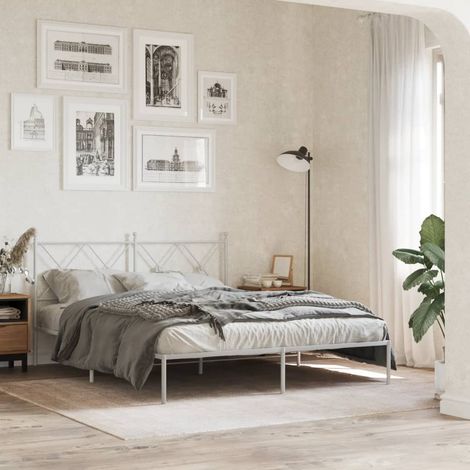 Estructura cama sin colchón con cabecero metal blanco 150x200cm vidaXL (1/5)