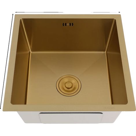 Évier de cuisine, matériau en acier inoxydable, design à un bol, Or 45 45cm (1/2)