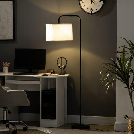 Lampadaire de salon moderne en métal noir, abat-jour tissu, câble 180 cm, 64 x 38 x 163,5 cm HAVRYA (1/5)