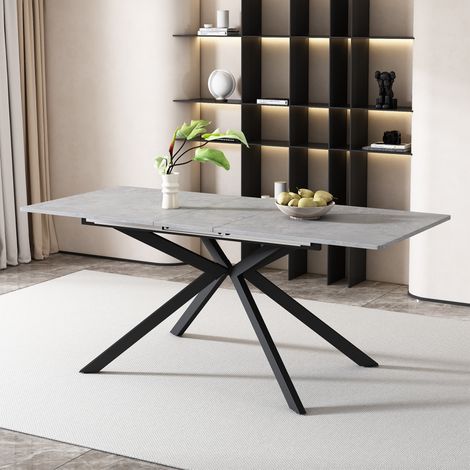 Table à manger extensible rectangulaire effet béton noir et gris, plateau MDF, piètement croisé, pour salle à manger et cuisine, 150/180 x 70 x 76 cm  CHICFURN (1/5)